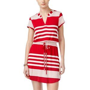NWT As U Wish Juniors Striped Drawstring T-Shirt Dress Red Stripe M